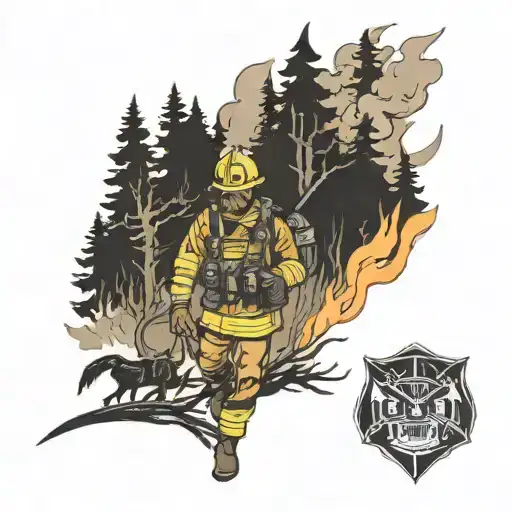 wildland fire fighter in the forest fighting fire tattoo design idea