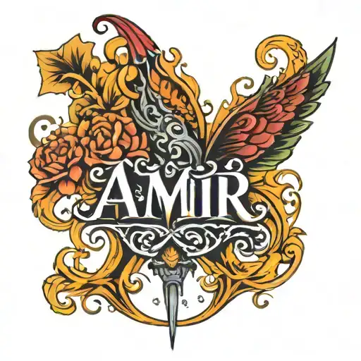 creat a tatoo with my name "AMIR" and just a font tattoo design idea