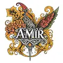 creat a tatoo with my name "AMIR" and just a font tattoo design idea