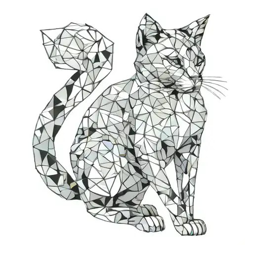 low polygon cat full body turning right tattoo design idea