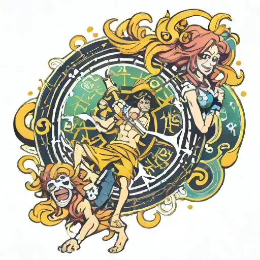 leo zodiac and Virgo zodiac sign one piece anime tattoo design idea
