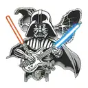 Metallica, pink Floyd, darth Vader, light saber tattoo design idea