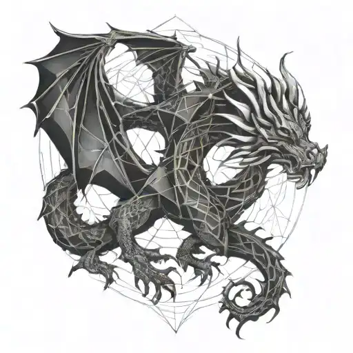 sacred geometry, dragon  mysterious  tattoo design idea