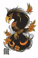 japanese word and phoenix bird tattoo design idea