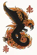 japanese word and phoenix bird tattoo design idea