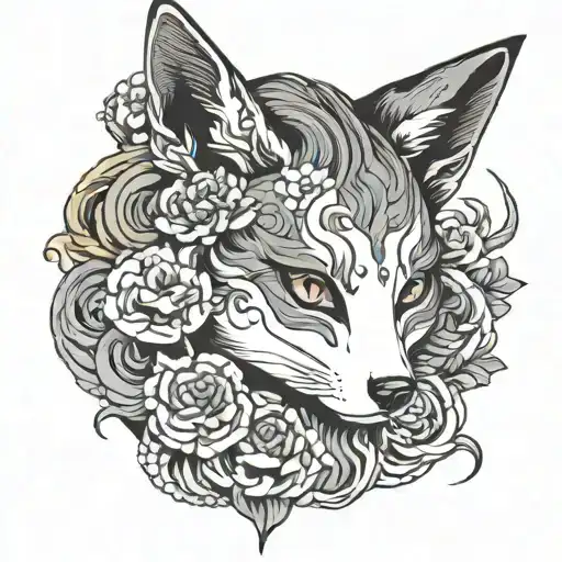 kitsune women face tattoo design idea