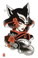 kitsune women face tattoo design idea