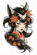 kitsune women face tattoo design idea