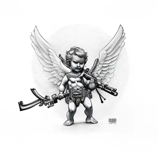 cupid with gun hand tattoo tattoo design idea