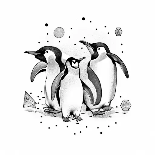 penguin mom and two sons tattoo design idea