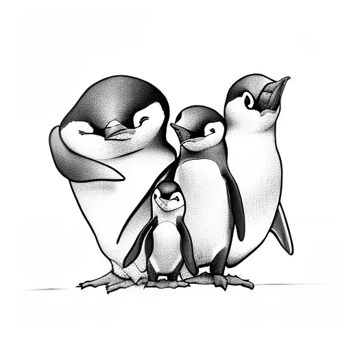 penguin mom and two sons tattoo design idea