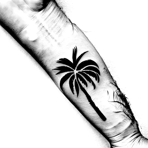 Fine line style palm tree tattoo located on the inner