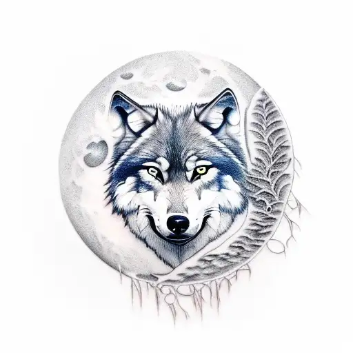 wolf loneliness moon tattoo design idea
