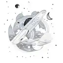 universe in a girl's hands, whale, moon, stars, cricket bat tattoo design idea