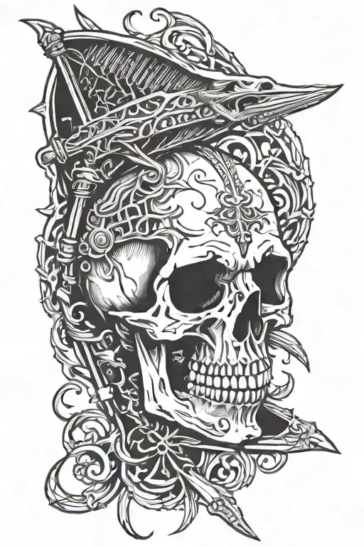 skull and pike pole tattoo design idea