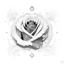 A realistic depiction of a sword with delicate rose petals falling around it tattoo design idea