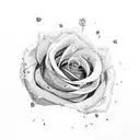 A realistic depiction of a sword with delicate rose petals falling around it tattoo design idea