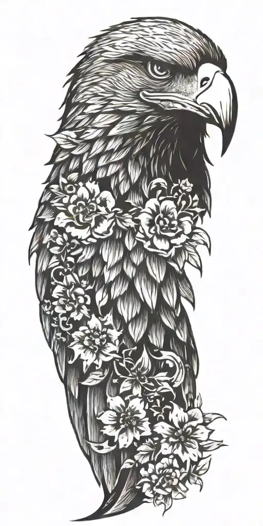 eagle, snake head, wings, flowers tattoo design idea
