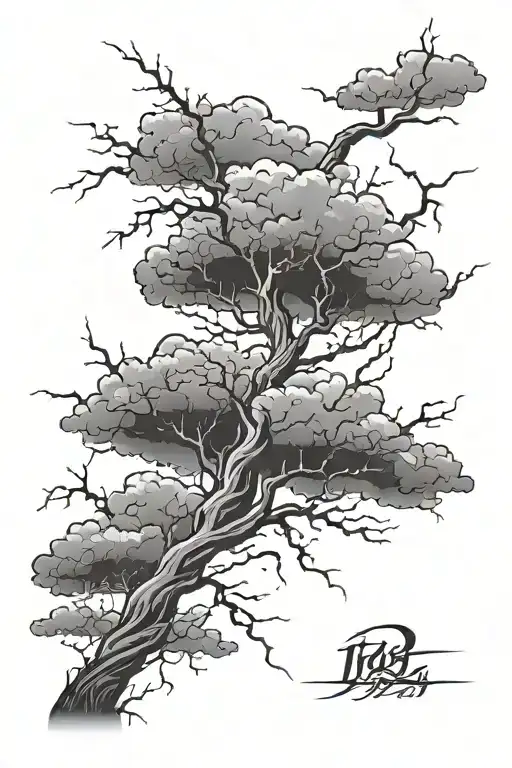 Lightning storm clouds with lightning bolts / tree tattoo design idea