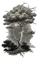 Lightning storm clouds with lightning bolts hitting tree tattoo design idea