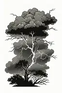 Lightning storm clouds with lightning bolts hitting tree tattoo design idea