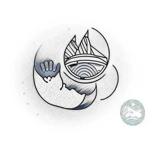 	1.	Outline: A bear paw positioned at the top of your left arm. 	2.	Inside the Paw Print: A beach scene with a sunrise.  tattoo design idea