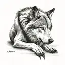 wolf laying down with his head while watching a penguin tattoo design idea