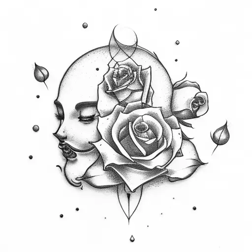 Buda with roses and moon  tattoo design idea