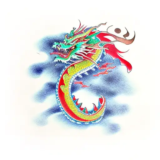 japanese stily dragon in colore tattoo design idea