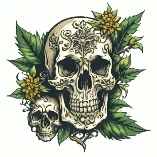 edelweiss and tree and skull tattoo design idea