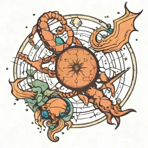 Cancer and aquarius constellation merging together tattoo design idea