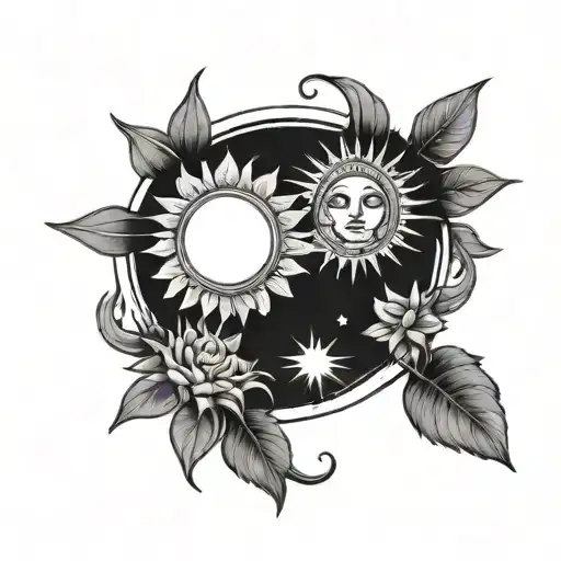 sun tarot card moon tarot card with flowers  tattoo design idea