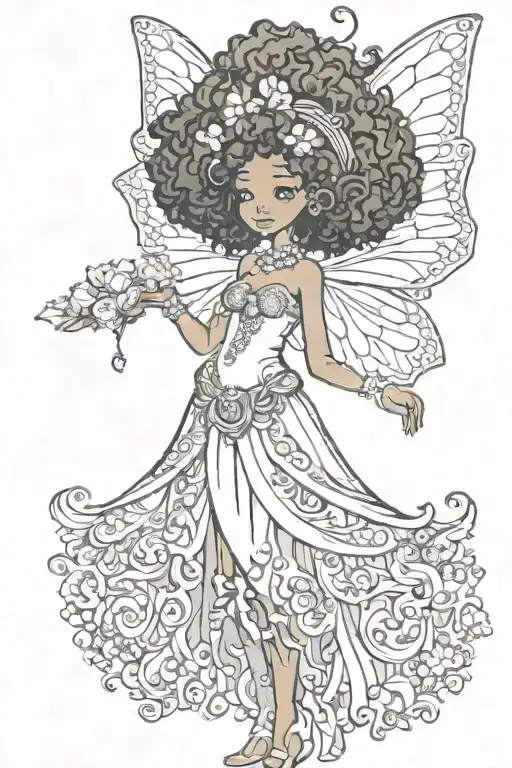 afro fairy standing tattoo design idea