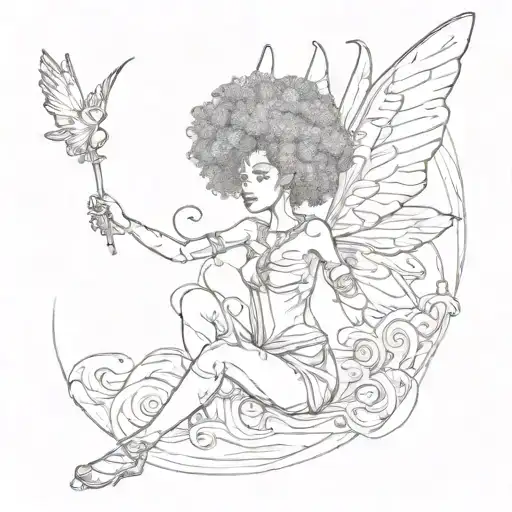 afro fairy flying tattoo design idea