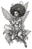 afro fairy standing tattoo design idea