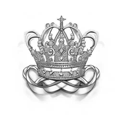 A queen's crown with two significant dates intertwined tattoo design idea