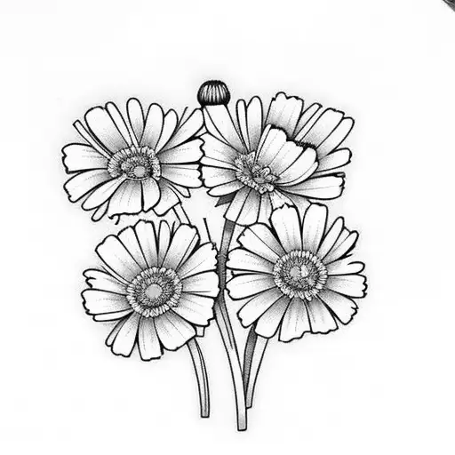 Daisy, carnation,marigold, poppy flower bouquet  tattoo design idea
