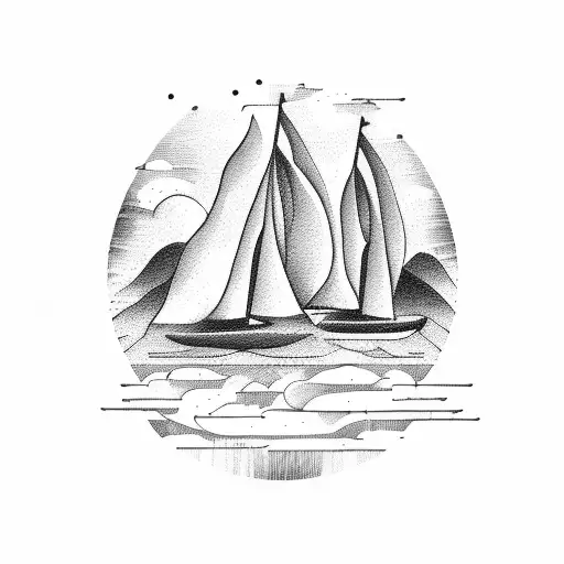 waterfall with sail boats tattoo design idea