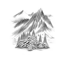 Mountain Scene with waterfall tattoo design idea