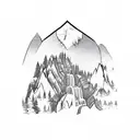 Mountain Scene with waterfall tattoo design idea