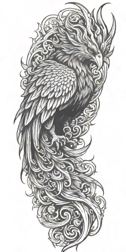 Phoenix and flames  tattoo design idea