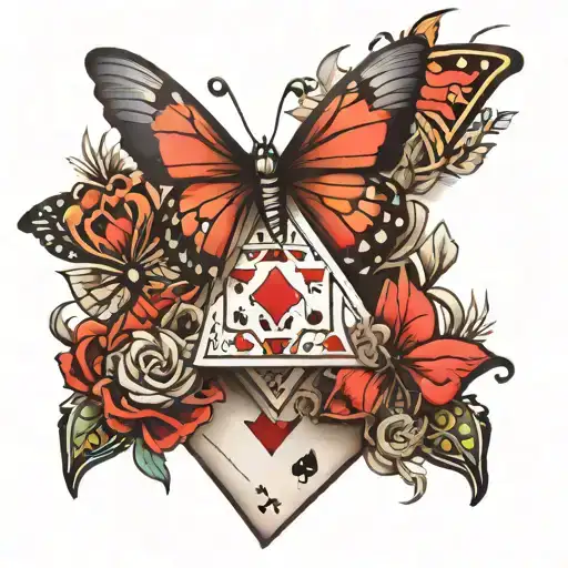 Poker cards, Antifa and butterflies tattoo design idea
