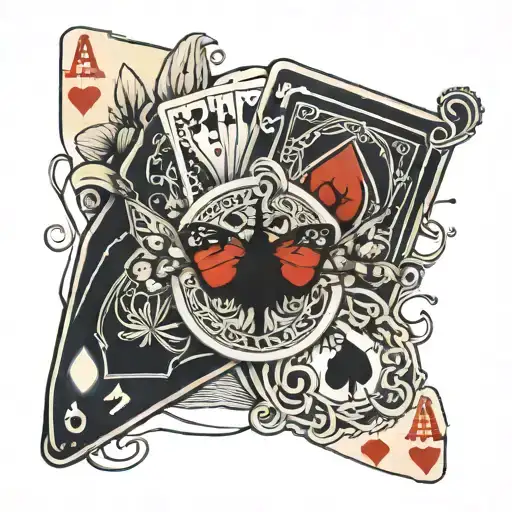 Poker cards, Antifa and butterflies tattoo design idea