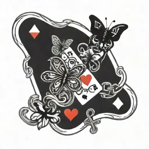 Poker cards, Antifa and butterflies and chains tattoo design idea