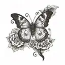A blackwork tattoo design featuring a powerful feminist symbol intertwined with a delicate butterfly motif tattoo design idea