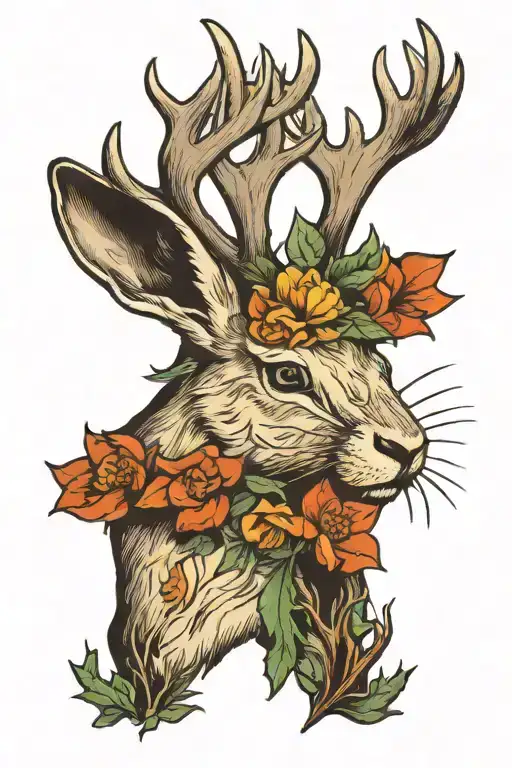 jackalope large antlers tattoo design idea