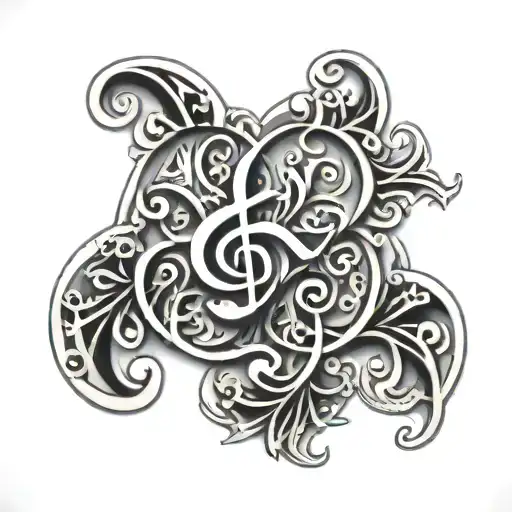 A tattoo of a traditional Portuguese tile pattern with musical notes intertwined, representing the client's passions tattoo design idea