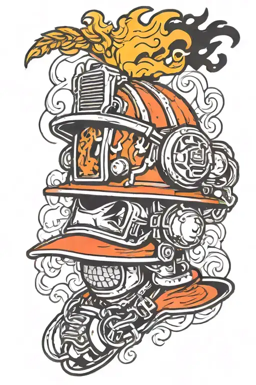 fire helmet hanging tattoo design idea