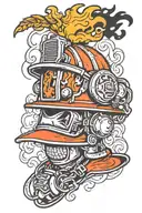 fire helmet hanging tattoo design idea