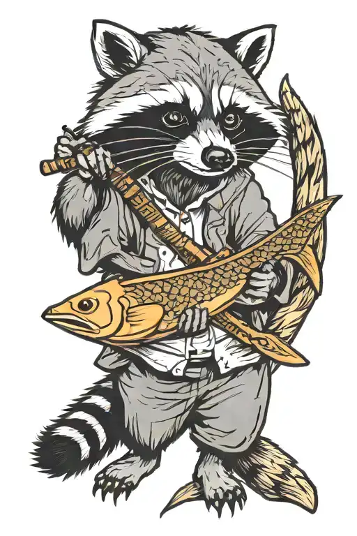raccoon holding a pike tattoo design idea